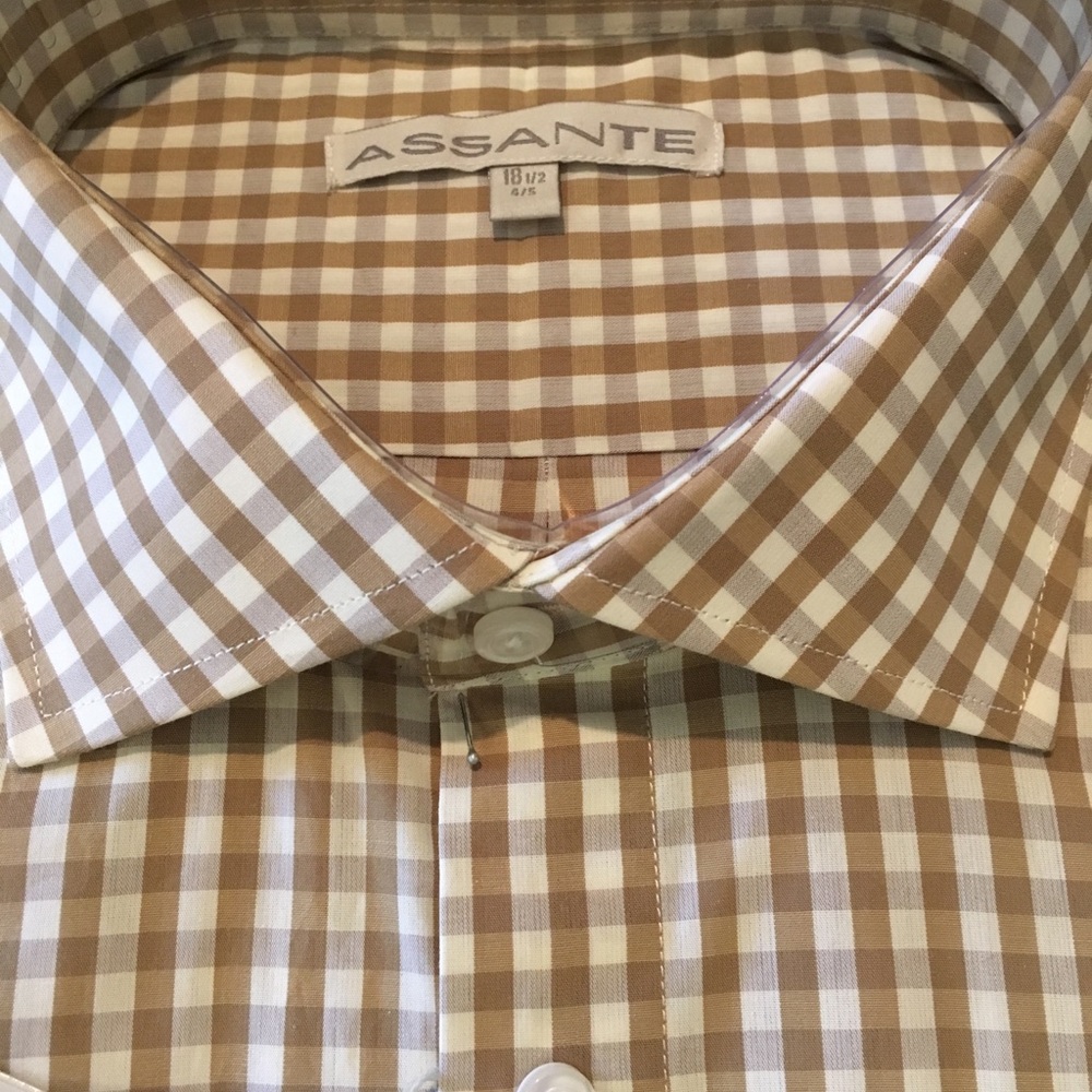 NEW MEN’S ASSANTE DRESS SHIRT FRENCH CUFFS TAN/WHT